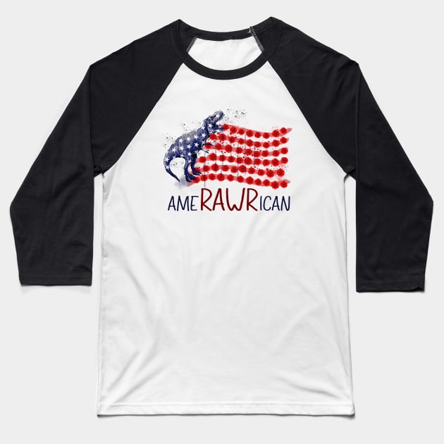 Amerawrican T-rex American Flag July 4th Baseball T-Shirt by ValentinkapngTee